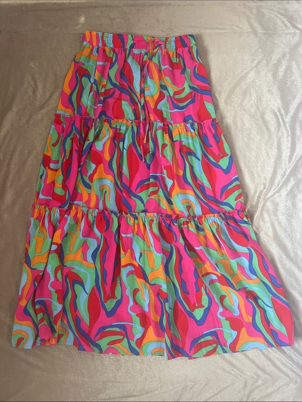 SHEIN Vibrant Pink Multi-Color Tiered Maxi Skirt
